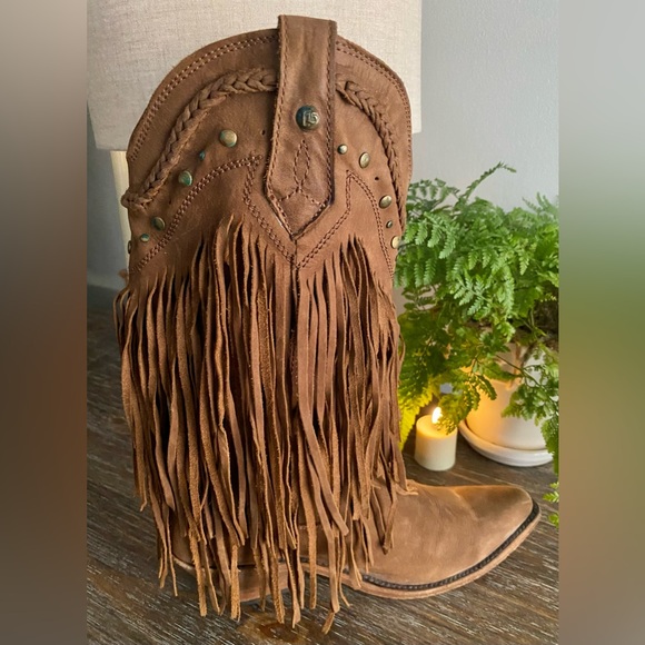 Liberty Black Womens 9M Vegas Fringe Boho Cowboy Boots Luxury Leather Boot Brown - Picture 2 of 14